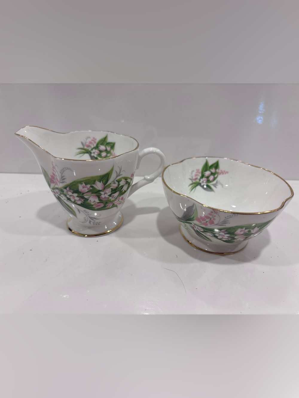 Vintage Royal Windsor Creamer and Sugar set Bone China floral made in England